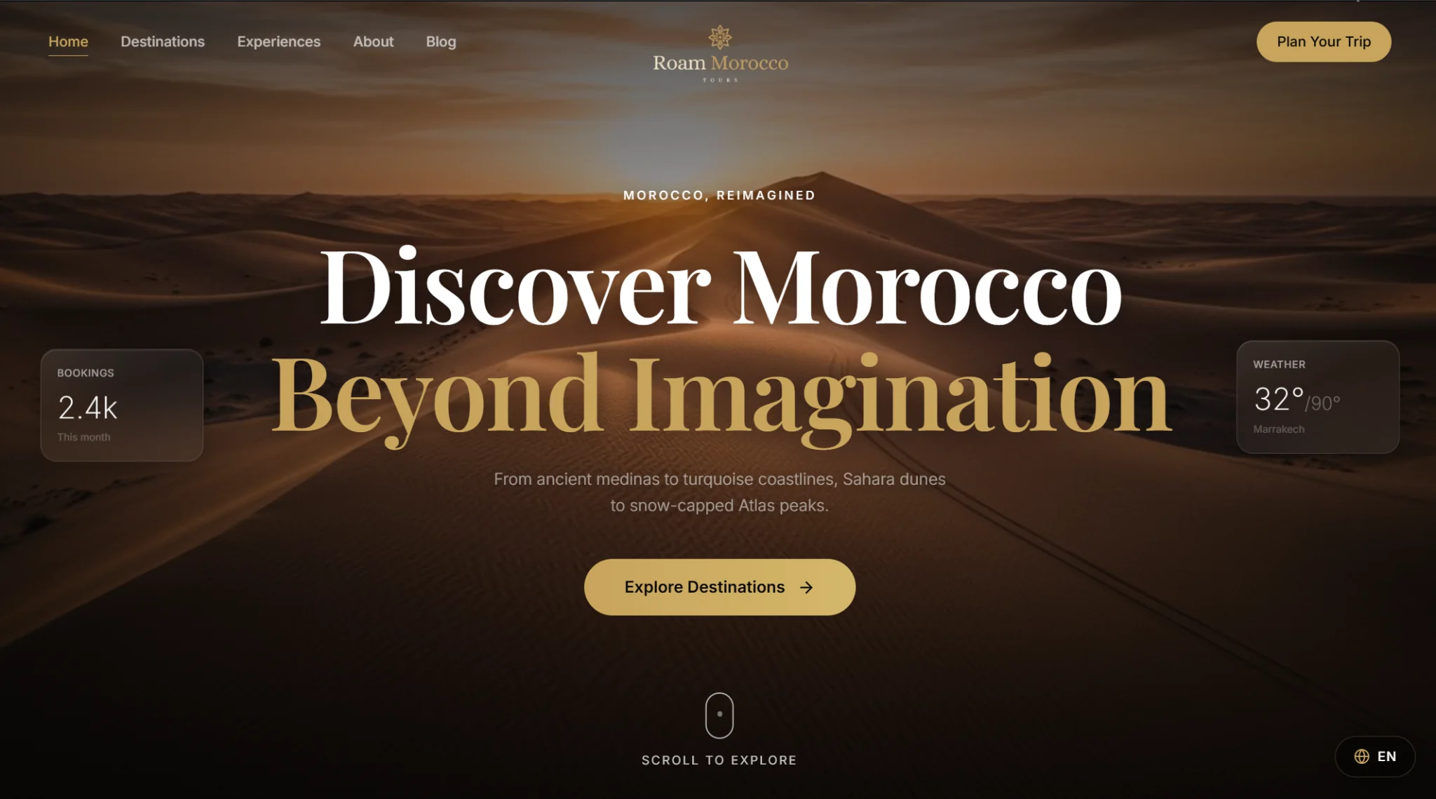 Roam Morocco Tours website homepage
